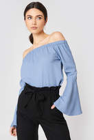 Thumbnail for your product : Na Kd Boho Off Shoulder Woven Wide Sleeve Top Black Print