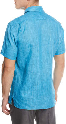 Solid Linen Short-Sleeve Sport Shirt