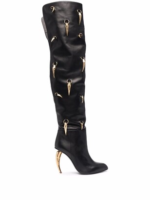 Roberto Cavalli Horn-Charm Over-The-Knee Leather Boots