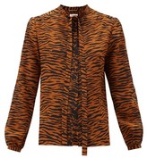 Thumbnail for your product : Saint Laurent Pussy-bow Tiger-print Silk Blouse - Animal
