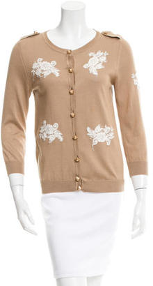 RED Valentino Lace-Accented Button-Front Cardigan