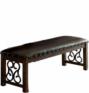 Red Barrel StudioÂ® Traditional 1-Piece Bench Dining Room Use Room Leatherette Espresso Seat Rustic Walnut Finish Wooden Bench