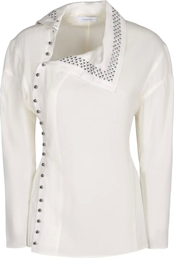 Rabanne Long-Sleeve Studded Collar Blouse