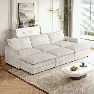Latitude Run 6-Seater L Shaped Couch Set with 3 Movable Footrest and 3 cushions