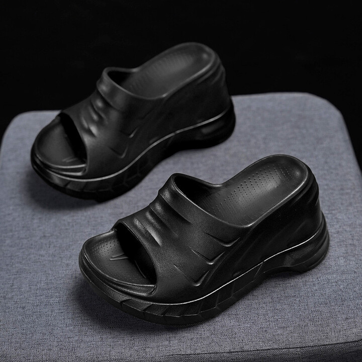 None 2025 New Solid Chunky Heel Wedges EVA Injection Shoes Ins Fashion Casual Slippers Open Toe Sexy Outdoor Lady Slides