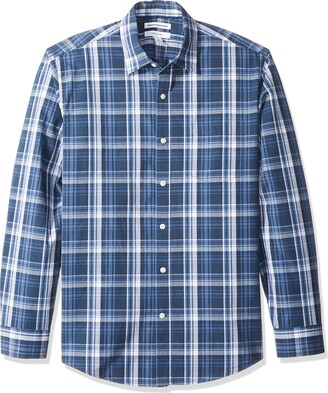 Amazon Essentials Regular-Fit Long-Sleeve Plaid Shirt Red/Blue) Small