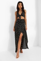 Thumbnail for your product : boohoo Tall Polka Dot Tie Front Crop Skirt Co-Ord