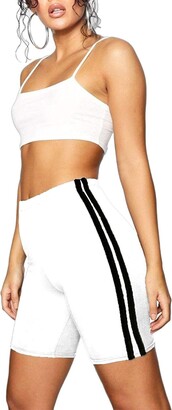 GirlzWalk® Women’s Ladies Double Side Stripe Cotton Active Gym Cycling Shorts Tights Hot Pants (White