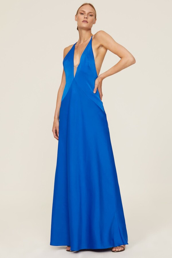 Aidan AIDAN MATTOX Halter Draped Gown Blue