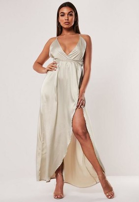 Missguided Champagne Satin Cami V Plunge Maxi Dress