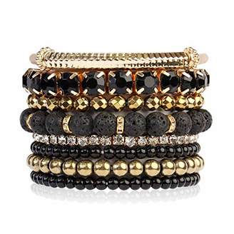 RIAH FASHION Multi Color Stretch Beaded Stackable Bracelets - Layering Bead Strand Statement Bangles
