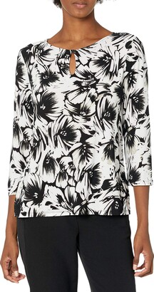Kasper Women's Abstract Floral Printed Tunic with Keyhole Neck