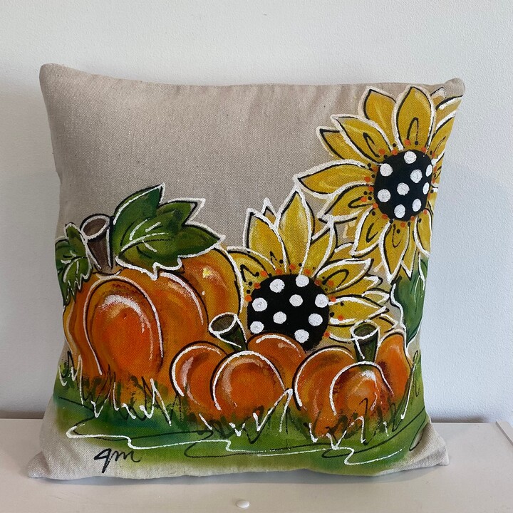 Fall Pumpkins & Sunflowers Hand Painted Pillow Cover