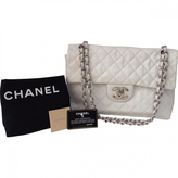 Thumbnail for your product : Chanel 100% Authentic White Quilted Caviar Leather Maxi Jumbo XL Flap Bag