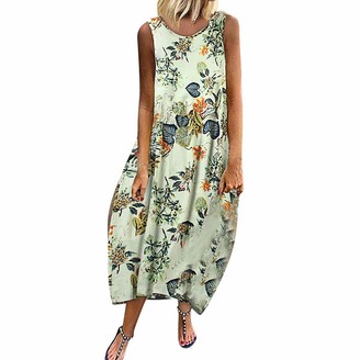 Whycat Plus Size Floral Summer Maxi Dresses Women Dress Sleeveless Flowy Aline Long Dress Holiday Beach Boho Bohemian (Yellow02 XXL)
