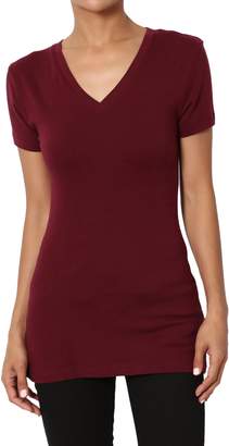 TheMogan Women's Baisc V-Neck Short Sleeve T-Shirts Cotton Tee L