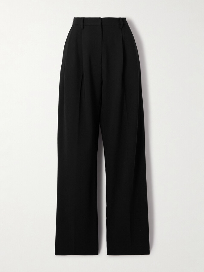 Carolina Herrera Pleated Wool-blend Wide-leg Pants - Black