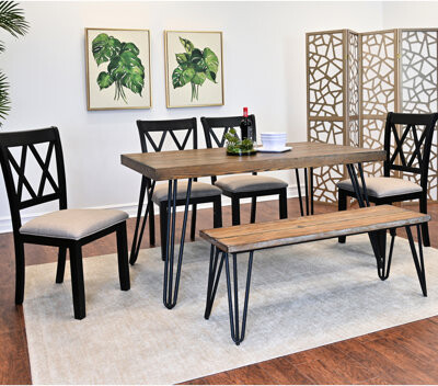 6 Dining With Hairpin Table, 4 Chairs, Bench Stylish Table Array: