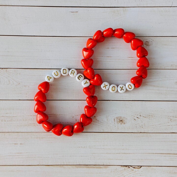 Etsy Kids Heart Bracelet, Red Personalized Name Valentines, Girls Valentines Day Gift, Toddler Present