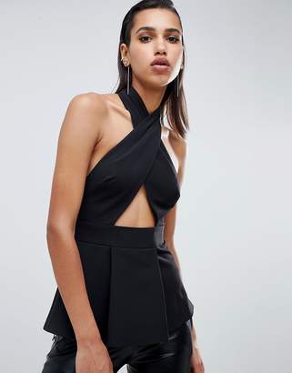 ASOS DESIGN wrap front peplum top with cut out