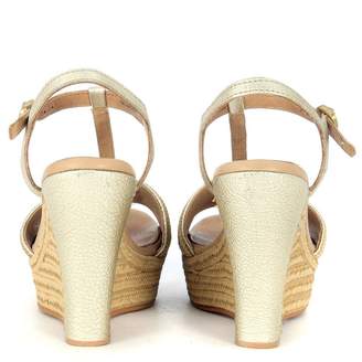 UGG Fitchie Wedge Sandal In Golden Leather And Beige Rafia