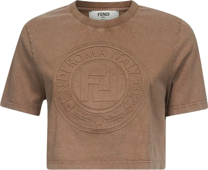 Fendi logo-embroidered croped T-shirt - ShopStyle Fendi logo-embroidered croped T-shirt - ShopStyle