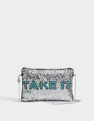 FROM ST XAVIER Leave It Clutch in Silver Sequins, Beads and Polyester