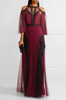 Thumbnail for your product : Marchesa Notte Cold-shoulder Lace-paneled Pleated Tulle Gown