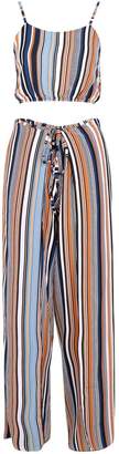 boohoo Stripe Woven Wrap Trouser & Crop Co-Ord