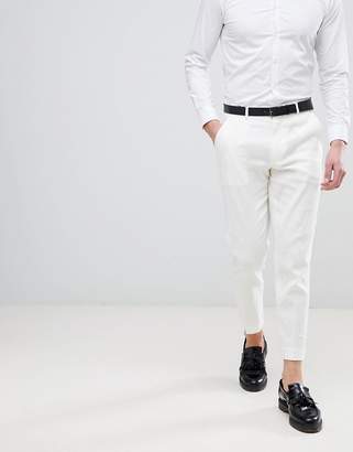ASOS Design DESIGN skinny crop smart pants in white linen