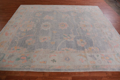 Isabelline Blue Floral Oushak Vegetable Dye Area Rug 8x9