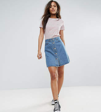 Noisy May Tall Button Front Denim Mini Skirt