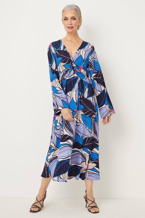 Wallis Womens Blue Leaf Twist Front Dress ShopStyle
