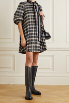 Thumbnail for your product : RED Valentino Oversized Tie-detailed Pleated Checked Poplin And Grosgrain Mini Dress - Black