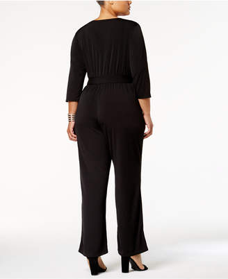 NY Collection Petite Plus Size Faux-Wrap Jumpsuit