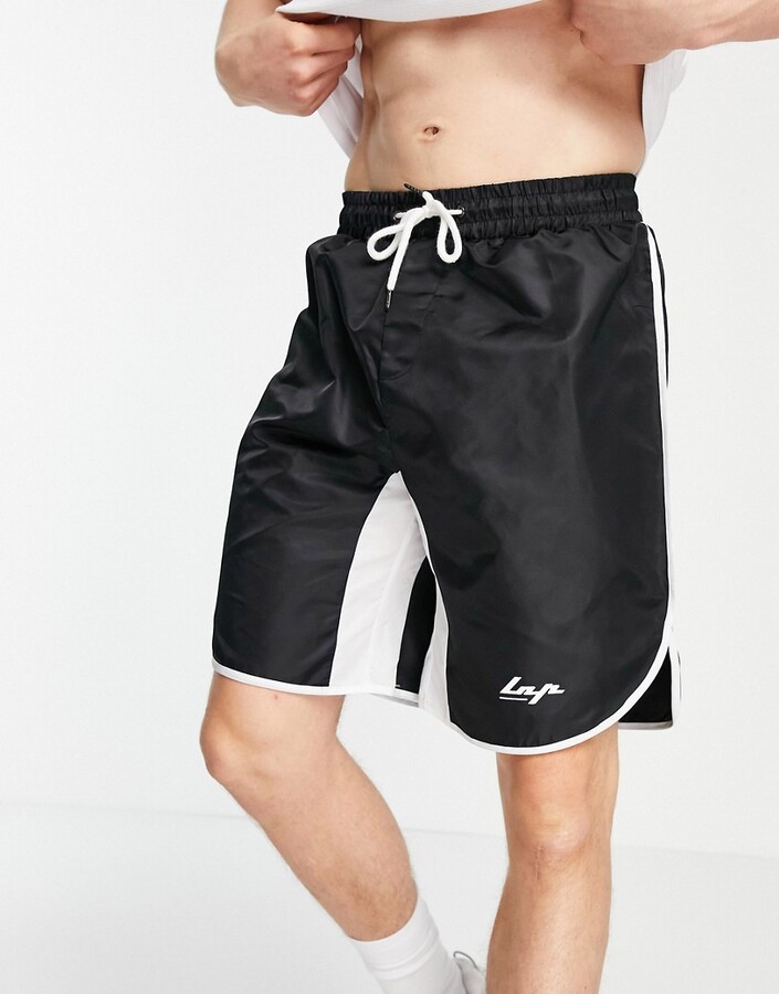 Liquor N Poker retro nylon shorts in black with white piping - ShopStyle