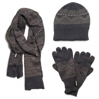 Muk Luks Men's Nordic Knit Hat, Scarf, And Texting Glove Set - Grey