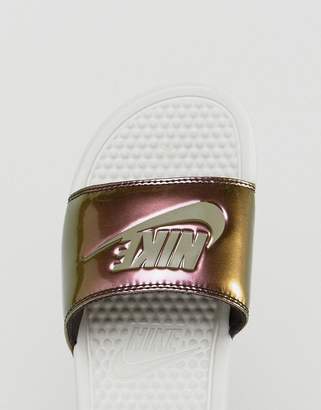 Nike Benassi Slider Sandals In Light Bone Iridescent