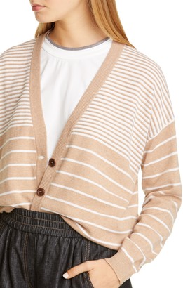 Brunello Cucinelli Beaded Stripe Wool, Cashmere & Silk Cardigan