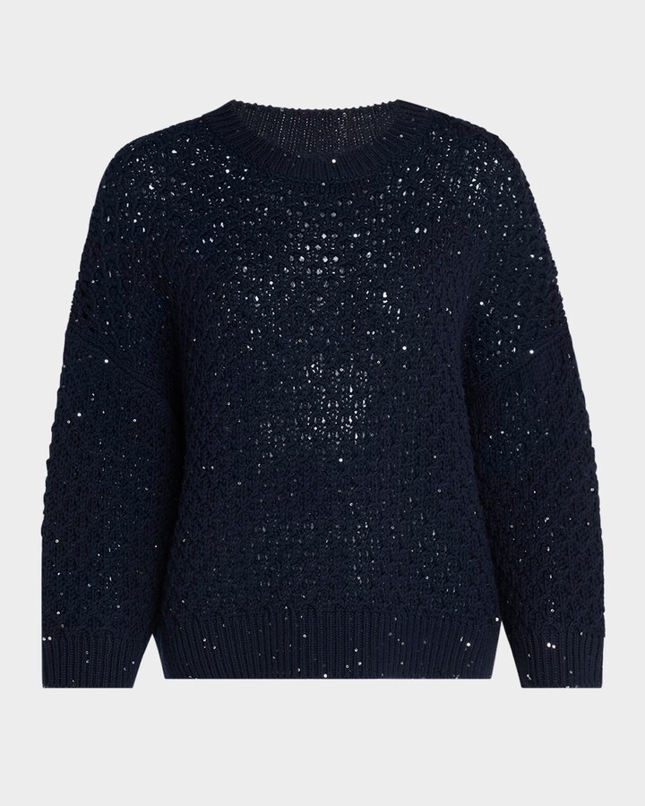 Peserico Crewneck Open-Knit Wool Sweater