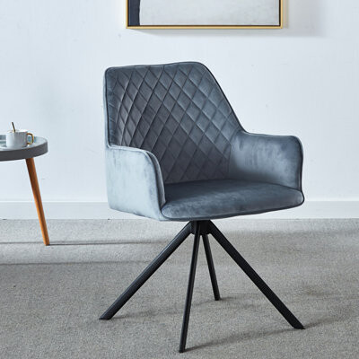 Latitude Run Blue Upholstered Study Chair - Ergonomic Modern Desk Without Wheels Metal Legs For Home Office Bedroom Living Room Furniture Home Fabric And Compon