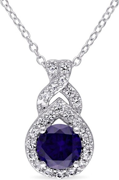 Everly Jewelry EVERLYJEWELRY|SterlingSilver13/4CTTGWCreatedBlueSapphireCreatedWhiteSapphireFashionPendantWithChain18-inch