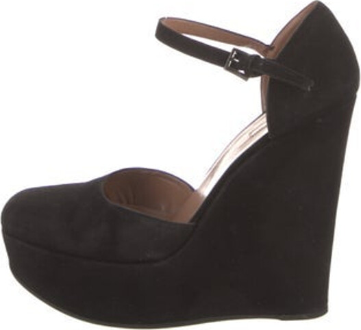 Alaia Suede D'Orsay Pumps Black Square-Toes Platform Mary Jane Strap & Buckle Closure at Ankles