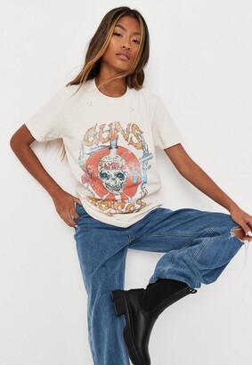 Gennemsigtig Motley Rettidig Missguided Cream Guns And Roses Skull Washed Oversized T Shirt - ShopStyle