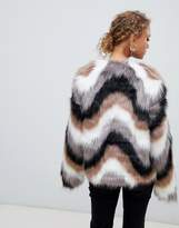 Thumbnail for your product : New Look Chevron Faux Fur Coat