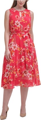 Jessica Howard JessicaHoward Women's Sleeveless Keyhole Neck Fit and Flare Dress with Ruffle Faux Wrap Skirt