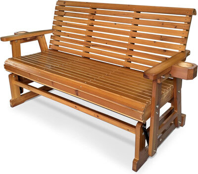 Lark Manor Wooden Patio Glider with High Roll Back and Deep Contoured Seat Solid Fir Wood