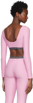 Thumbnail for your product : Balmain Pink Rib Knit Logo Cropped Long Sleeve T-Shirt