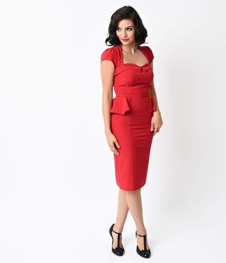 Stop Staring 1940s Style Red Bombshell Aury Peplum Wiggle Dress