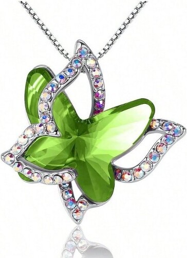 LOVELAY CREATIONS GiftButterflyBirthstoneNecklace,Tonewith18+2ChainforMother'sDay,BirthdayGiftsforWomenandDaughterSilverStandard